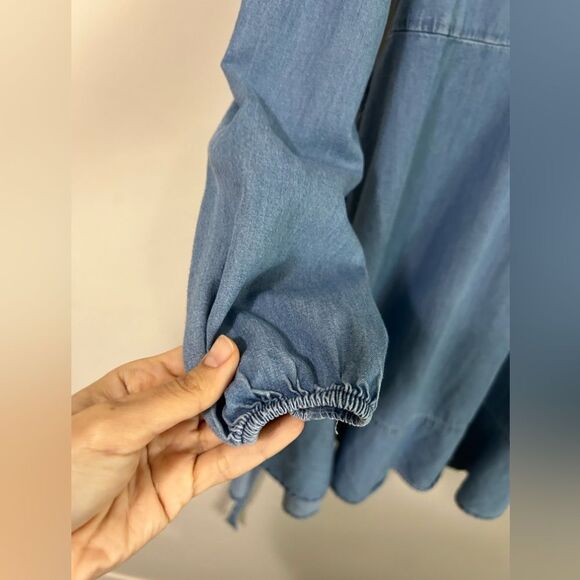 Express Denim Wrap Long Sleeves Dress - Picture 6 of 9